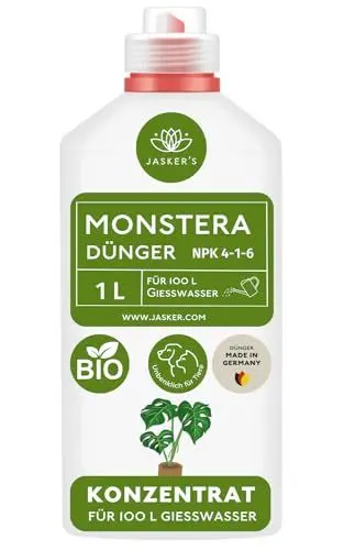 Produktbild: Bio Monstera Dünger flüssig 1 Liter - Konzentrat Dünger für Monstera deliciosa & variegata - 100% Schnelldünger - Flüssigdünger für 200 Liter Gießwasser - Grünpflanzen-Dünger
