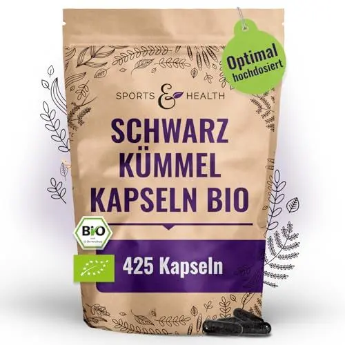 Produktbild: Bio Schwarzkümmel Kapseln Vegan – 425 Kapseln - Hochdosiert – Schwarzkuemmel Bio Kümmel Kapseln, 1000mg