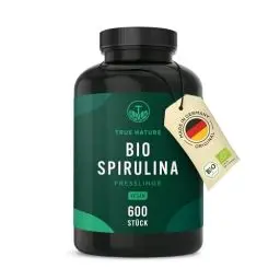 Produktbild: Bio Spirulina Presslinge - 600 Spirulina-Tabletten (500mg) - 4.000mg hochdosiert - Reine Spirulina Bio-Algen aus kontrolliert biologischem Anbau, Presslinge aus Spirulina-Pulver - Vegan - TRUE NATURE®