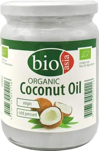Produktbild: BIOASIA Bio Kokosöl, kaltgepresst, naturbelassen ohne Zusatzstoffe, veganes Fett zum Kochen, Braten & Backen, auch als Naturkosmetik verwendbar, 100 % Bio, 500 ml