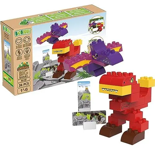 Produktbild: BIOBUDDI Dinosaurier T-Rex & Flugsaurier Pterodaktylus, 36 Teile, 100% kompatibel mit Lego & duplo, klimaneutral hergestellt in EU (Niederlande), 97% Bioplastik, BB-0187