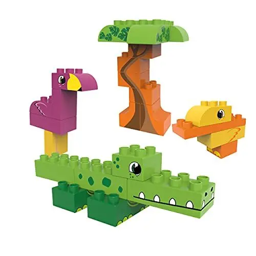 Produktbild: BIOBUDDI Wilde Tiere | Krokodil, Flamingo und Ente im Urwald, 25 Teile, 100% kompatibel mit Lego & duplo, klimaneutral hergestellt in EU (Niederlande), 97% Bioplastik, BB-0107