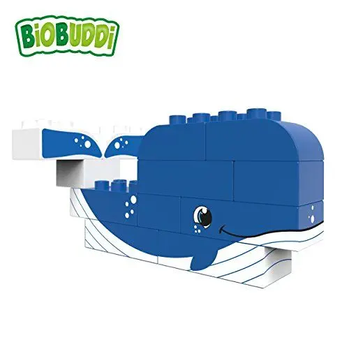 Produktbild: BIOBUDDI Wilde Tiere | Wal & Robbe im Meer, 12 Teile, 100% kompatibel mit Lego & duplo, klimaneutral hergestellt in EU (Niederlande), 97% Bioplastik, BB-0101