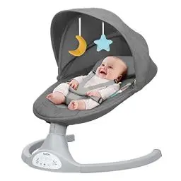 Produktbild: Bioby Elektrische Babywippe | Babyschaukel mit 5-Punkt-Gurt & 5 Schaukelmodi, Leicht & Sicher Wippe Baby Elektronisch mit Bluetooth-Musik & Fernbedienung, für 0-12 Monate (2-9 kg), Grau