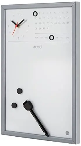 Produktbild: Bi-Office CG0117152 Magnettafel mit integrierter Uhr und fortlaufendem Kalender, MDF Rahmen, lackierter Stahl, 30 x 45 cm, grau