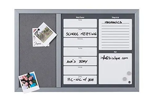 Produktbild: Bi-Office MX03400529 - Kombiplaner, MDF Rahmen lackierter Stahl Filz, 60 x 40 cm großer, grau/weiß