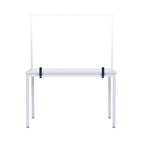 Produktbild: Bi-Office Trennwand, Spritzschutz Glastafel mit Metallklammern zum Befestigen am Tisch, mit silbernem Aluminiumrahmen, 90 x 60 cm