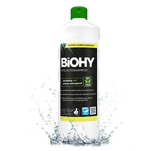 Produktbild: BiOHY KFZ Autoshampoo (1l Flasche) | Bio Autoreiniger schützt Lack vor Schmutz von Außen | biologisch abbaubares Reinigungsmittel | für Hochdruckreiniger geeignet | kraftvolles Konzentrat
