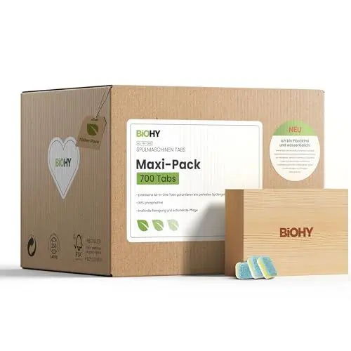 Produktbild: BiOHY All-in-One Spülmaschinen Tabs (700 Tabs) | Phosphatfrei |Für die tägliche Reinigung von Geschirr & Besteck | Gegen hartnäckigste Fett- & Essensreste | Kraftvolle Öko Geschirrspültabs