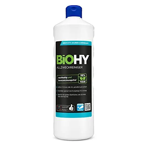 Produktbild: BiOHY Allzweckreiniger Konzentrat (1l Flasche) | Bio Allesreiniger für Boden und Haushalt | Kalkreiniger Konzentrat mit universaler Anwendung | schnell und effektiv | Universalreiniger