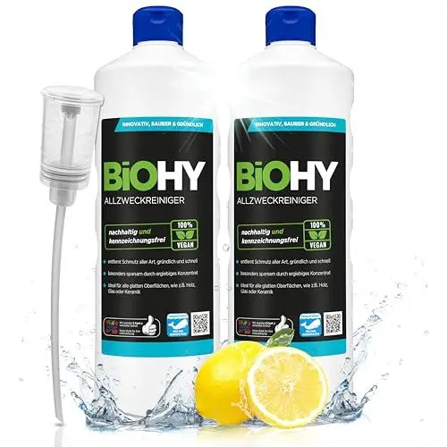 Produktbild: BiOHY Allzweckreiniger Konzentrat (2 x 1 liter) + Dosierer | Bio Allesreiniger für Boden und Haushalt | Kalkreiniger Konzentrat mit universaler Anwendung | schnell und effektiv