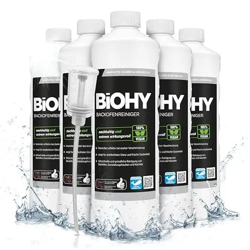 Produktbild: BiOHY Backofenreiniger Hochkonzentrat (6 x 1 Liter) + Dosierer | Bio Reiniger & Fettlöser | EXTRA STARK | löst hartnäckige Verkrustungen & Fett| für Backöfen & Mikrowellen | effektive Ofenreinigung