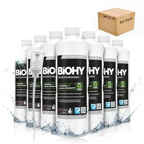 Produktbild: BiOHY Backofenreiniger Hochkonzentrat (9 x 1 Liter) + Dosierer | Bio Reiniger & Fettlöser | EXTRA STARK | löst hartnäckige Verkrustungen & Fett| für Backöfen & Mikrowellen | effektive Ofenreinigung