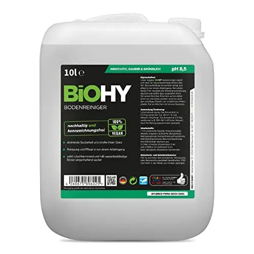 Produktbild: BiOHY Bodenreiniger (10 Liter Kanister) | Konzentrat für alle Reinigungsgeräte und alle Hartböden | angenehmer Geruch und streifenfreie Reinigung | ideal für Laminat, PVC & Stein