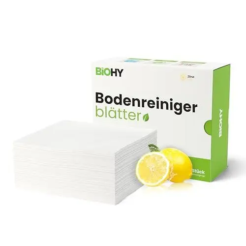 Produktbild: BiOHY Bodenreiniger Blätter 60 Stück | Nachhaltige Reinigungsblätter für Alle Fußböden | 100% biologisch abbaubar | Wasserlöslich & Geeignet für Holz, Laminat, Fliesen, PVC