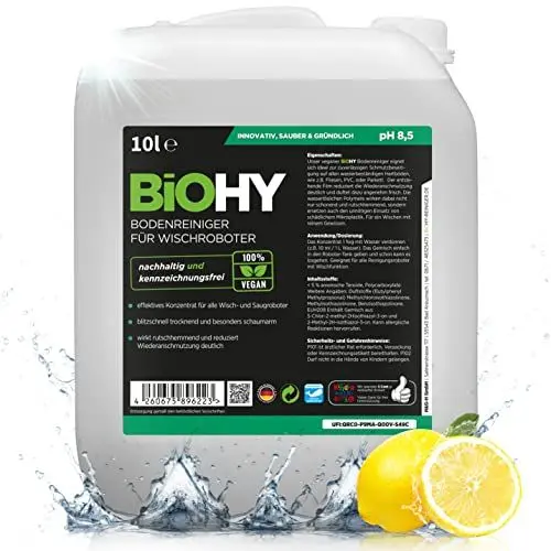Produktbild: BiOHY Bodenreiniger für Wischroboter (10 Liter Kanister) | Reinigungsmittel Konzentrat für alle Wisch & Saugroboter mit Nass-Funktion | Schaumarm & Streifenfrei | Für alle Böden