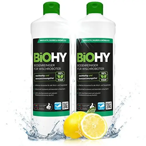 Produktbild: BiOHY Bodenreiniger für Wischroboter (2 x 1 liter) | Reinigungsmittel Konzentrat für alle Wisch & Saugroboter mit Nass-Funktion | Schaumarm & Streifenfrei | Für alle Böden