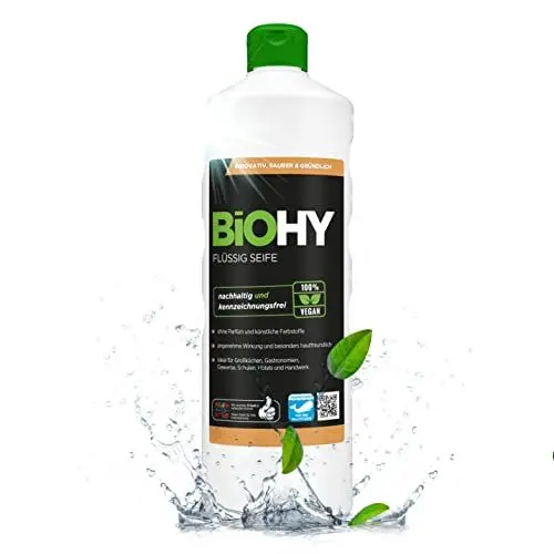 Produktbild: BiOHY Flüssig Seife (1l Flasche) | Hautschonende, rückfettende & flüssige Handseife | PHOSPHATFREI | geruchsneutrale Hygiene | auch für das Gesicht geeignet | ohne Parfüm & Farbstoffe