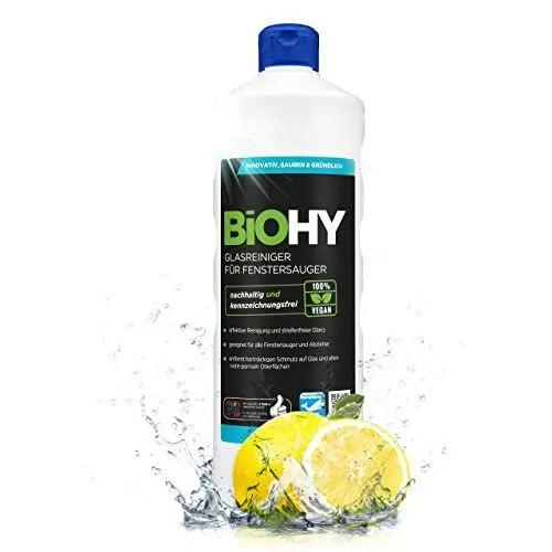 Produktbild: BiOHY Glasreiniger für Fenstersauger (1l Flasche) | Fensterreiniger Konzentrat für alle Fenstersauger | Bio Reinigungsmittel sorgt für streifenfreien Glanz | Glasreiniger | Fensterputzmittel