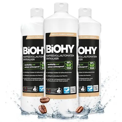 Produktbild: BiOHY Kaffeevollautomaten Entkalker (3 x 1 Liter) | Flüssiger Entkalker für Kaffeemaschinen & Wasserkocher | effektiver Kalklöser für alle Marken | mit allen Geräten kompatibel