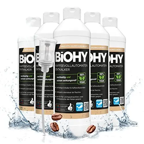 Produktbild: BiOHY Kaffeevollautomaten Entkalker (6 x 500ml) + Dosierer | Flüssiger Entkalker für Kaffeemaschinen & Wasserkocher | effektiver Kalklöser für alle Marken | mit allen Geräten kompatibel
