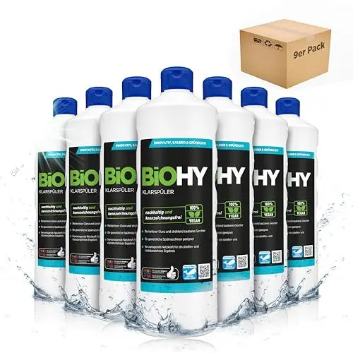 Produktbild: BiOHY Klarspüler (9 x 1 Liter) | Bio Geschirrspülmittel | ideal für alle Spülmaschinen | EXTRA STARKER Fettlöser für Gastronomie & Haushalt | frischer Glanz auf Glas & Geschirr