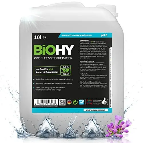 Produktbild: BiOHY Profi Fensterreiniger (10 Liter Kanister) | Glasreiniger Konzentrat | für Fenstersauger geeignet | streifenfreie Reinigung von Glas-, Fenster- & Spiegelflächen | ideal für Haushalt & Auto