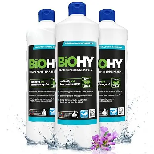 Produktbild: BiOHY Profi Fensterreiniger (3 x 1 Liter) | Glasreiniger Konzentrat | für Fenstersauger geeignet | streifenfreie Reinigung von Glas-, Fenster- & Spiegelflächen | ideal für Haushalt & Auto