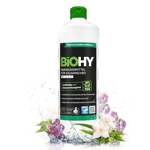 Produktbild: BiOHY Reinigungsmittel für Saugwischer mit Frühlingsduft (1l Flasche) | 1:200 Konzentrat für alle Nass-Trockensauger | ideal für Fliesen, PVC, Parkett, Laminat & Teppich | streifenfreier Glanz