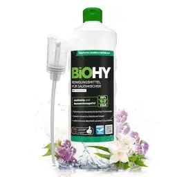 Produktbild: BiOHY Reinigungsmittel für Saugwischer mit Frühlingsduft (1l Flasche) + Dosierer | 1:200 Konzentrat für alle Nass-Trockensauger | ideal für Fliesen, PVC, Parkett, Laminat & Teppich | streifenfrei