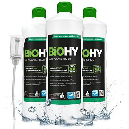 Produktbild: BiOHY Schmuckreiniger (3 x 1 Liter) + Dosierer | Aktive Glanzformel | flüssiges Konzentrat für jedes Ultraschallgerät | für Uhren, Schmuck und Edelmetalle | effektive Ultraschall Reinigung