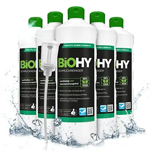 Produktbild: BiOHY Schmuckreiniger (6 x 1 Liter) + Dosierer | Aktive Glanzformel | flüssiges Konzentrat für jedes Ultraschallgerät | für Uhren, Schmuck und Edelmetalle | effektive Ultraschall Reinigung