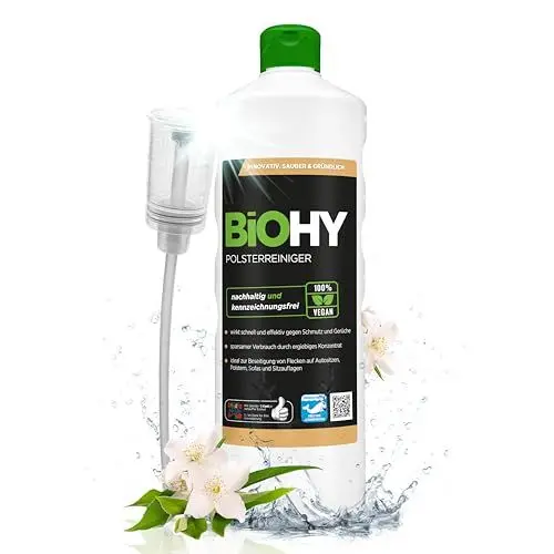 Produktbild: BiOHY Spezial Polsterreiniger (1l Flasche) + Dosierer | Konzentrat für Sofas, Polstermöbel, Teppiche & Textilien | für Nasssauger & Waschsauger | Fleckentferner | effektiver Textilerfrischer