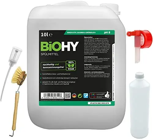 Produktbild: BiOHY BiOHY Spülmittel-Set 10 Liter Kanister + Zubehör | | Spülmittel | Auslaufhahn | Dosierer | Mischbehälter | Spülbürste | Ökologisches Reinigungsmittel für nachhaltiges Reinigen