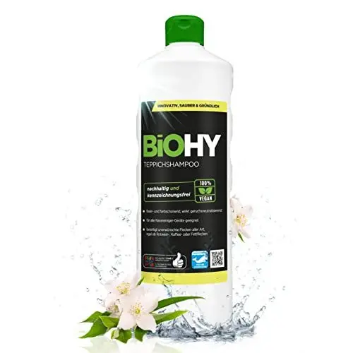 Produktbild: BiOHY Teppichshampoo (1l Flasche) | Teppichreiniger Konzentrat | ideal gegen hartnäckige Flecken | materialschonend & tierfreundlich | effektives Bio Mittel | kraftvoller Teppich Schaum