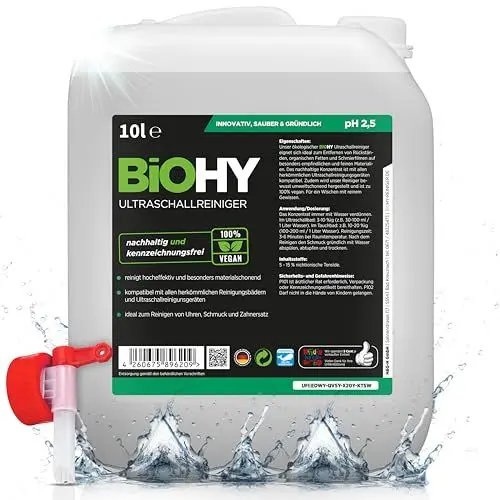 Produktbild: BiOHY Ultraschallreiniger (10 Liter Kanister) + Auslaufhahn | intensive und materialschonende Reinigung von Dentalprodukten, Gold, Münzen und Schmuck | KONZENTRAT für Ultraschallbad