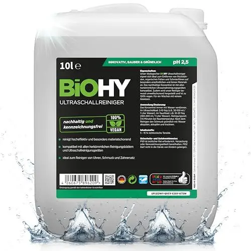 Produktbild: BiOHY Ultraschallreiniger (10 Liter Kanister) | intensive und materialschonende Reinigung von Dentalprodukten, Gold, Münzen und Schmuck | KONZENTRAT für Ultraschallbad | streifenfreier Glanz