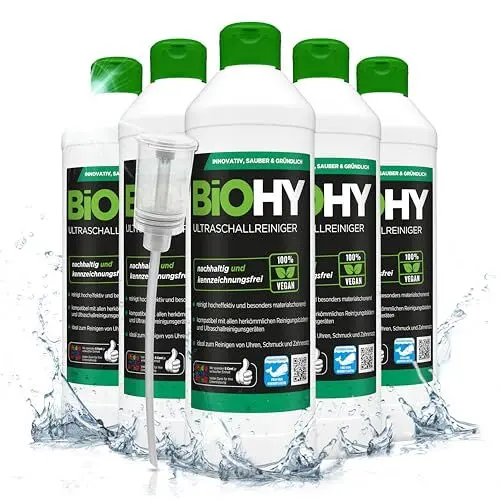 Produktbild: BiOHY Ultraschallreiniger (6 x 500ml) + Dosierer | intensive und materialschonende Reinigung von Dentalprodukten, Gold, Münzen und Schmuck | KONZENTRAT für Ultraschallbad | streifenfreier Glanz