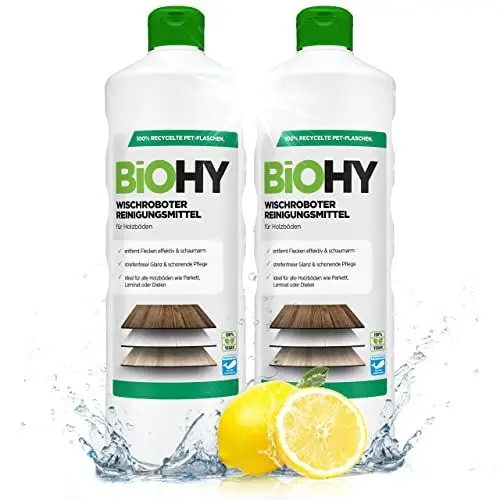 Produktbild: BiOHY Wischroboter Reinigungsmittel (2 x 1 liter) | Bodenreiniger Mittel für Holzböden | Laminat & Parkettpflege | streifenfreier Glanz auf wasserfestem Holz | schaumarmes Konzentrat