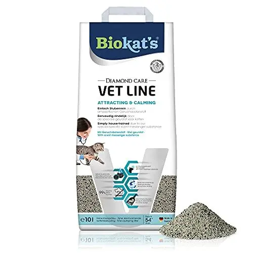 Produktbild: Biokat's Diamond Care VET LINE Attracting & Calming Katzenstreu - Feine Klumpstreu aus Bentonit speziell für junge und gestresste Katzen - 1 Sack (1 x 10 L)