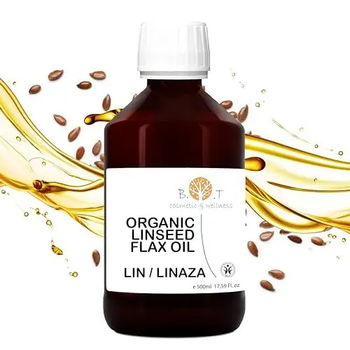 Produktbild: Bio-Leinöl 500ml Natürliches Anti-Aging Omega-3-Reiche Feuchtigkeitscreme Aknebekämpfung Anti-Fleck & Sonnenbrandlösung Haarwachstumsförderung, 500ml