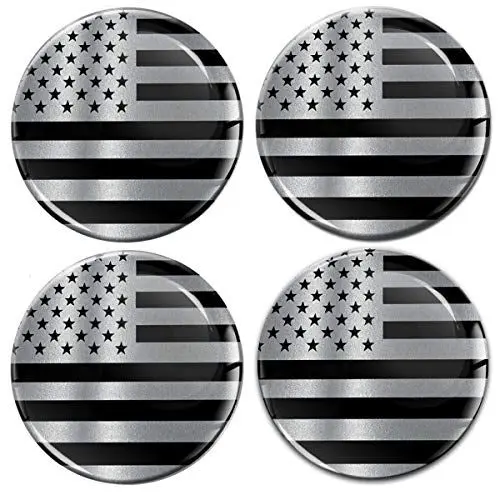 Produktbild: Biomar Labs® 4 x 60mm Aufkleber 3D Silikon Silber Schwarz USA Amerika Vereinigte Staaten America Flagge Fahne Für Radkappen Nabenkappen Radnabendeckel Rad-Aufkleber Nabendeckel A 10960