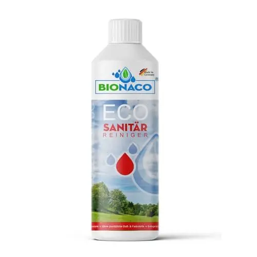 Produktbild: BIONACO ECO Sanitär Reiniger Konzentrat, 1 Liter, Badreiniger extra stark für Armaturen, nachhaltiges Reinigungsmittel für Kalk, Armaturen & Schmutz, ohne zusätzliche Duft- oder Farbstoffe