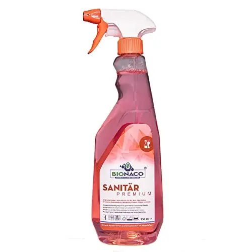 Produktbild: BIONACO Premium Sanitär Reiniger, 750 ml, Badreiniger extra stark für Armaturen, nachhaltiges Reinigungsmittel für Kalk, Armaturen & Schmutz, Fertiglösung für glänzende & saubere Armaturen