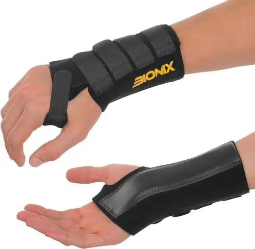 Produktbild: Bionix Handgelenkbandage zur Schmerzlinderung bei Karpaltunnelsyndrom, Arthritis, Sehnenscheidenentzündung, RSI, Verstauchungen und Gelenkschmerzen, für Damen und Herren, rechte Hand, Größe M, Schwarz