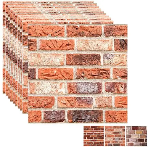 Produktbild: BIONSUIKIM 3D Wandpaneele Selbstklebend, 10 Stück Wandverkleidung Selbstklebend PVC Wandaufkleber Wasserdicht Wandtapete, 30x 30cm Wandpaneele für Wohnzimmer,Schlafzimmer,Küche (10, Heller Stein)