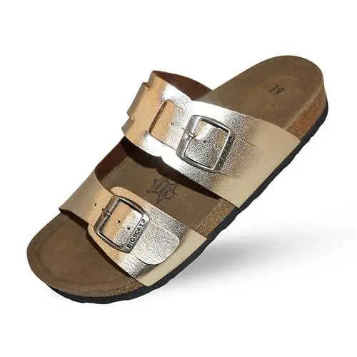Produktbild: Biosoft Sandalen Sandie gold 41 | aus Leder | Korksohle | Damen Sommer Schlappen | elegant mit bequemen Fußbett | Sommerschuhe