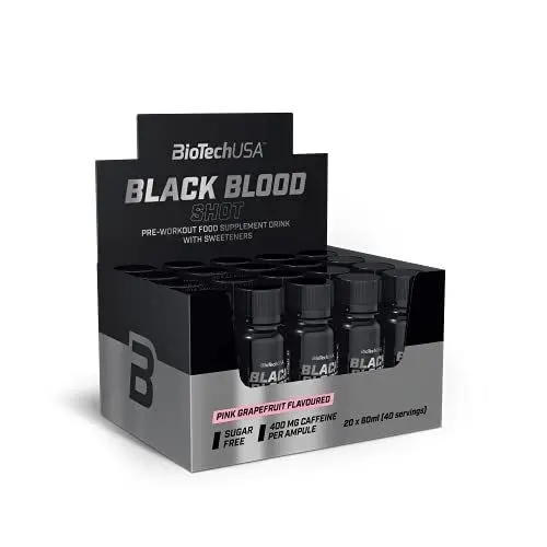Produktbild: BioTechUSA Black Blood Shot | Zuckerfreie Pre-Workout Formel | 5 Wirkstoffe | 400mg Koffein | Trinkfertige Ampullen | 20 * 60 ml | rosa Grapefruit