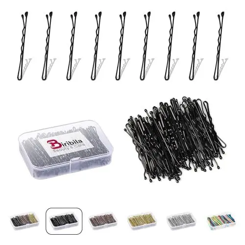 Produktbild: Biribila Bobby Pins 5 cm - 150 Stk Haarnadeln klein - Haarklemmen Damen mit abgerundeten Kanten in einer Aufbewahrungsbox – Hochsteckfrisuren Zubehör Haarnadel, Perfekt zum Stylen - Schwarz