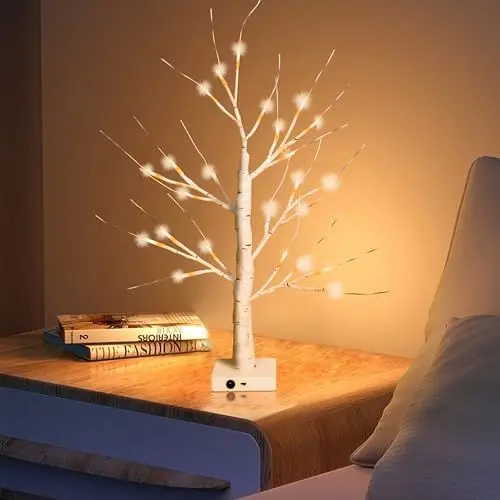 Produktbild: Christmas LED Baum Dekolicht, Weihnachtsbaum Künstlich mit 24 Deko Lampe Leuchtzweige, LED Baum Lichter, Verstellbare Äste, für weihnachtsdeko,Wohnzimmer Baum deko(60cm)-Warmweiß